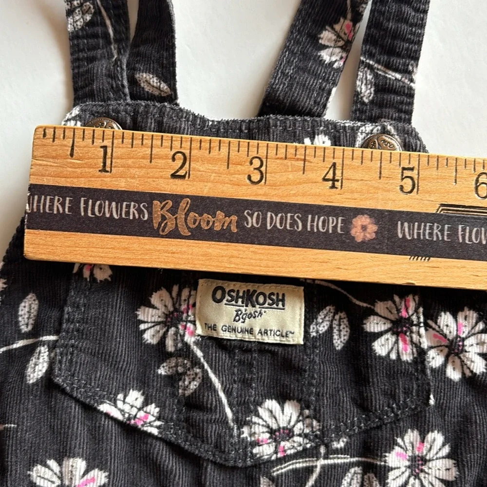Osh Kosh vintage Overalls Girls 6 Monhs Black Corduroy With Daisy print